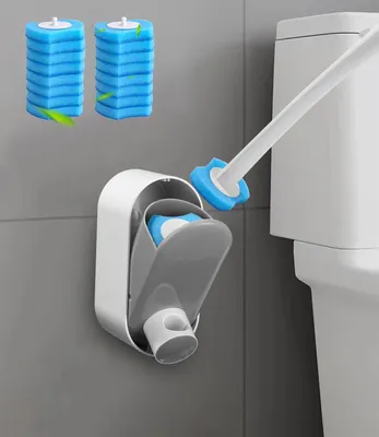 Produktbild von WC-Bürsten-Set mit 16 austauschbaren Köpfen, Wandmontage, Einwegsystem – hygienisch & einfach für Bad, weiß