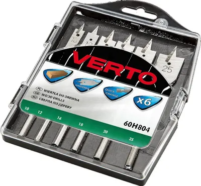 Obrázek produktu pro VERTO Špičaté vrtáky do dřeva, 10, 12, 16, 18, 20, 25 mm, sada 6 ks.
