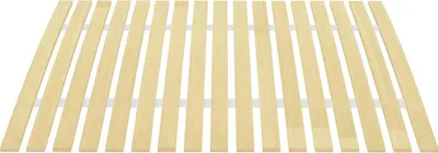 A wooden bed slat frame on a white background.