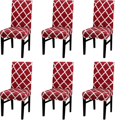 Obrázek produktu pro Kryty židlí 6 ks Elastické moderní ochranné kryty židlí, kryty židlí pro domácí stolování Moderní svatební kytice, hotel, restaurace Dekor（Vinná červená）