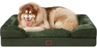 Immagine prodotto di Cuccia ortopedica per cani, taglia XXL, 132x104 cm, realizzata in memory foam, colore verde scuro, lavabile, impermeabile e antiscivolo