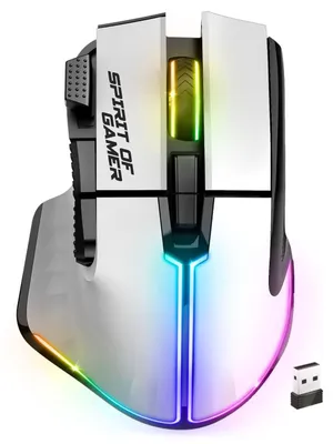 Immagine prodotto di Mouse da gioco RGB wireless PRO M5 per PC, con 8 tasti programmabili, inclusa la funzione "Rapid Fire", connessione Bluetooth e velocità di 2400 MHz, lunga durata della batteria (90 ore) e design ergonomico