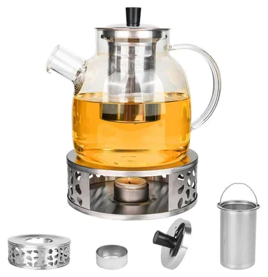 Image de Théière avec filtre et brûleur, 1,5L, en verre borosilicaté
