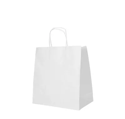Produktbild von Papstar Tragetaschen, Papier 27 x 32 x 21,5 cm weiß mit gedrehtem Tragegriff 12 x 25 Stück