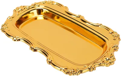 Produktbild von Dekoratives Metalltablett im Retro-Design, Serviertablett für Schmuck, Desserts und Snacks mit rutschfester Basis aus stabilem Eisen (Gold)