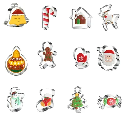Produktbild von 12-teiliges Weihnachtsplätzchen-Ausstechformen-Set, Edelstahl-Ausstechformen für Fondant, Plätzchen, Gebäck und Tortendekoration