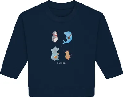 Produktbild von Mr. & Mrs. Panda Organic Baby Pullover Big Band 6. - 12. Monat - French Navy - Geschenk, Delfin, Maus, Pinguin, Lustige Sprüche, Elefant, Musik, Bullover, Hund