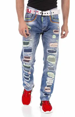 Immagine prodotto di Jeans da uomo modello straight, CD720, con dettagli "destroyed" colorati