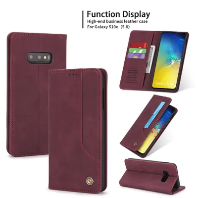 Obrázek produktu pro RetroPolyuretankožené pouzdro pro Samsung Galaxy S10e peněženkový design pouzdro s držákem na karty a stojánkem červené