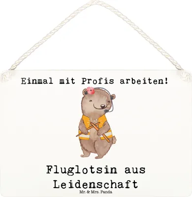 Produktbild von Mr. & Mrs. Panda Schild Fluglotsin Leidenschaft DIN A6 - Weiß - Geschenk, Wandbild Holz, Lustig, Ausbildung, wandtafel, holzbild, Spruch, kleine aufmerksamkeit, Türschild