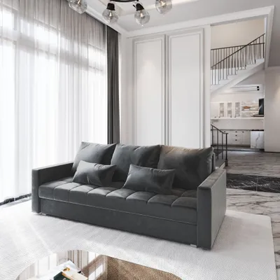 Produktbild von Sofa SIRO Grau Plüsch-Stoff mit Schlaffunktion, Sofa mit Bettkasten, Sofa mit Bettkasten, Wohnzimmersofa, Couch, Soffa, Bettsofa, Couchgarnitur- Grau, PAROS 06