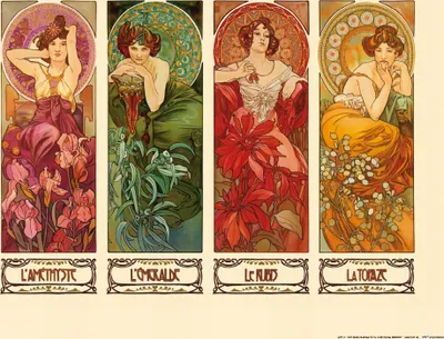 Produktbild von Alphonse Mucha Kunstdruck Bild - Die Vier Edelsteine, 1900 (40 x 50 cm)