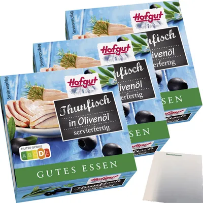 Produktbild von Hofgut Thunfisch in Olivenöl 3er Pack (3x80g Dose) + usy Block