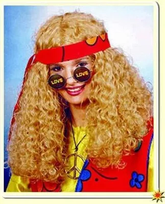 Produktbild von Hippie Perücke Locken-Perücke mit Haarband blond 70er Jahre für Damen