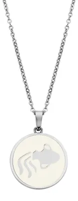 Produktbild von CO88 Collection Zodiac 8CN-26086 Stahlkette mit Anhänger – Sternzeichen Wassermann 15 mm – Länge 42 + 5 cm – Silberfarben / Weiß