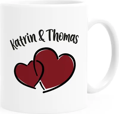 Produktbild von Kaffee-Tasse Herzen personalisiert anpassbare Namen Liebe Geschenk Valentinstag Jahrestag SpecialMe® weiß Keramik-Tasse