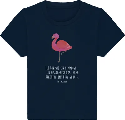 Produktbild von Mr. & Mrs. Panda Babyshirt Flamingo Classic 24. - 36. Monat - French Navy - Geschenk, Stolz, Ich, Kinder Shirt, T-Shirt, Spruch, Baby Jerseyshirt, , Selbstliebe