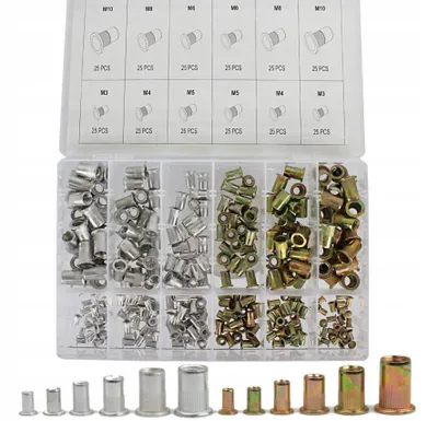 Produktbild von 300-tlg. Set Stahl Nietmutter-Sortiment Box Blindnietmuttern Satz Einnietmuttern