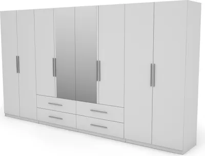Zdjęcie produktu dla Meblast | Szafa 400x220 cm z 2 lustrami - Biały - Szafa z półkami, szufladami i drążkiem na ubrania | Nowoczesny styl