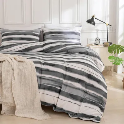 Obrázok produktu pre Sada posteľnej bielizne 240x220 cm, 3-dielna, modré pruhy, mikrovlákno, so zipsom