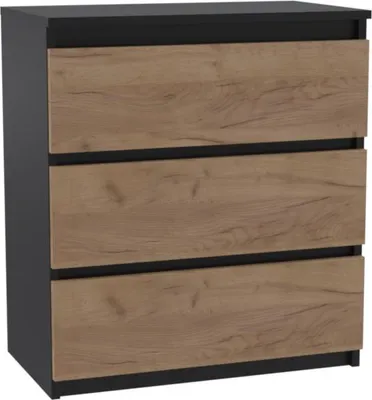 Produktbild von Kommode - 3 Schubladen - 70 cm - Schwarz - Eiche Craft Gold - Moderne Sideboard - Hohe Qualität