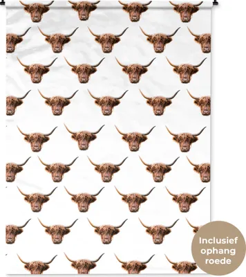 Produktbild von MuchoWow® Wandteppich Wandbehang Muster - Kuh - Schottisches Hochlandrind 150x200 cm Tapisserie Dekoration Wandtuch - Wandaufhängung - Moderner