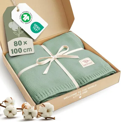 Productafbeelding van Gebreide babydeken 100% katoen, voor pasgeborenen, knuffeldeken
