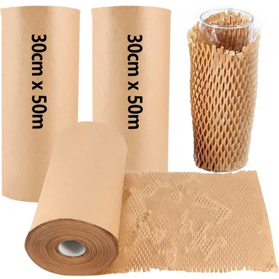 Produktbild von Wabenpapier 30 cm x 50 m - 2 Stück - Verpackung - Dämpfung - Kraftpapier - Platzsparend - Verpackungspapier