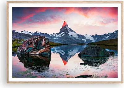 Produktbild von Gerahmtes Poster - Rahmen in heller Eiche - Berge Felsen Wasser - 100x70 cm - Wand Bild - Wanddeko - Wandbilder - Wandposter - Bilderrahmen - Bilder - Kunstdruck - Wandbild - P2NAA100x70-3892