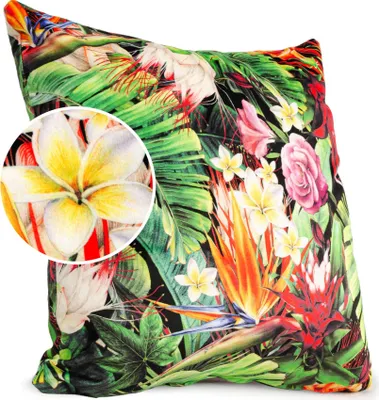 Produktbild von Dekokissen 40x40cm mit Motiv Exotisch Velours Grün-Rot mit Füllung Kissehülle mit Reißverschluss