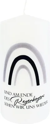 Produktbild von Trauerkerze "UND AM ENDE DES REGENBOGENS SEHEN WIR UNS WIEDER" 150 x Ø 70 mm mit Klarsichtkarton