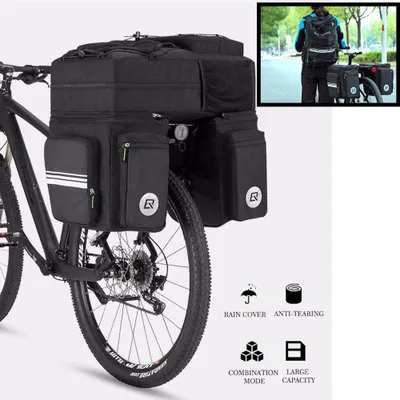 Productafbeelding van Multifunctionele 3-in-1 Fiets bagagetassen met Regenafdekking - 48L Fietstassen voor Fietsbepakking op bagagedrager - Dubbele Fietstassen - Fietstas