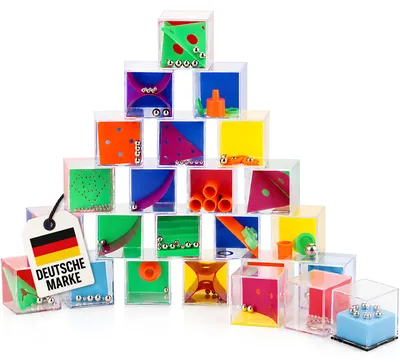 Produktbild von 24er Set WELLGRO Geduldsspiele - je ca. 4 x 4 x 4 cm (LxBxH), Geschicklichkeitsspiel mit Kugeln, Mitgebsel, Denkspiel