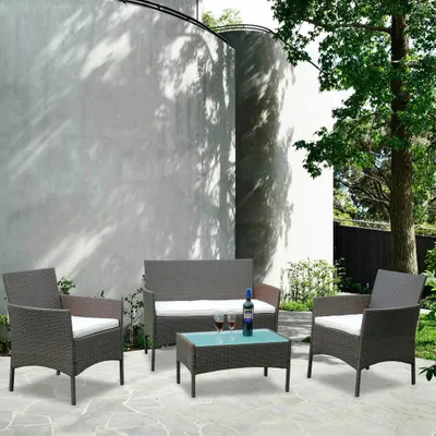 Produktbild von EINFEBEN gartenmoebel-sets 7tlg Lounge Set in Rattanoptik mit Glastisch Sofa, Garnitur Sitzgruppe Gartenmoebel fur 4 Personen, Braun,Lounge Rattanoptik Gartenmoebel-Set fuer Balkon oder Terrasse