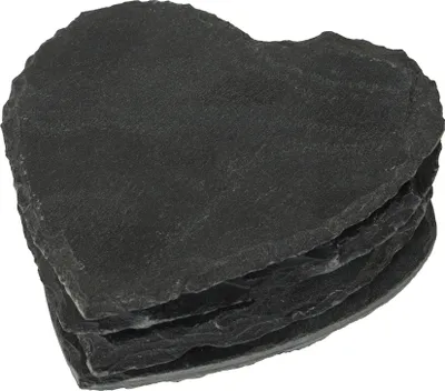 Produktbild von SCHIEFER-HERZ UNTERSETZER ca 10x10cm. 4 Stück. Kanten GEBROCHEN.