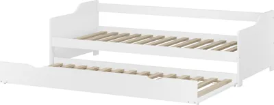Produktbild von Sofabett Couchbett Wohnbett 90x200 Einzelbett Bettkasten Kiefer weiß Zubehör wählbar V-60.34-09WRollrost inkl.