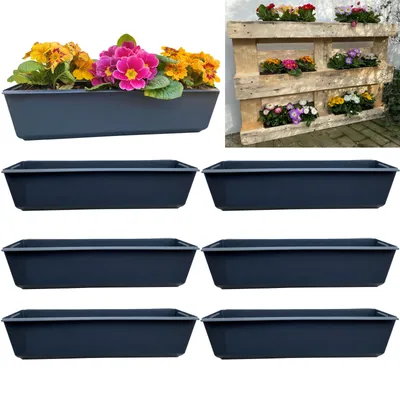 Image de set de 6 bacs à fleurs Balconnière Insert adapté aux palettes Europe pour fleurs, herbes aromatiques et fruits 6 pièces 37cm
