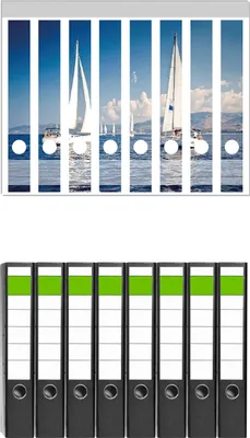 Produktbild von Wallario 8 Stück schmale Ordner inkl. Klebeetiketten mit Motive Segelschiff auf dem Mittelmeer -  Set mit Rückenschildern / Ordnerrücken Stickern