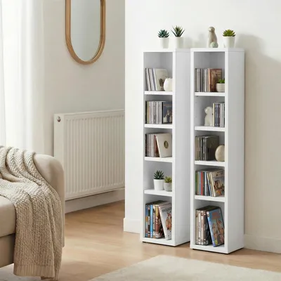 Produktbild von CD DVD Blueray Regal CHART in Weiß – Zweiteiliges Medienregal, Aufbewahrung, CD-Ständer mit 10 Fächern für bis zu 160 CDs, 20x187 cm (B x H)