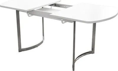 Produktbild von Esstisch Weiss 140/180x80cm Beistelltisch Ausziehbarer Laenge Bis 180cm Versilberte Metallbeine Moderner Stil Hochfeste Legierungshalterung 4šC6 Personen