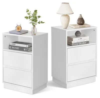 Immagine prodotto di Set di due comodini, colore bianco, dimensioni 40x30x60 cm, senza presa di corrente