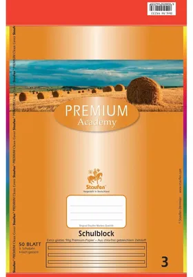 Produktbild von Staufen® 734044233 Schulblock PREMIUM LIN 3 - A4, 50 Blatt, 90 g/qm blanko Doppellinien farbig