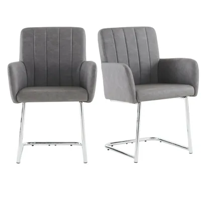 Produktbild von Freischwinger Stühle mit Armlehnen, 2er Set Kunstleder Esszimmerstühle, Ergonomisches Rückenlehne für Esszimmer, Wohnzimmer, Grau