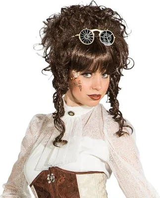 Braune Perücke mit Locken für Damen seitlich von Vorne