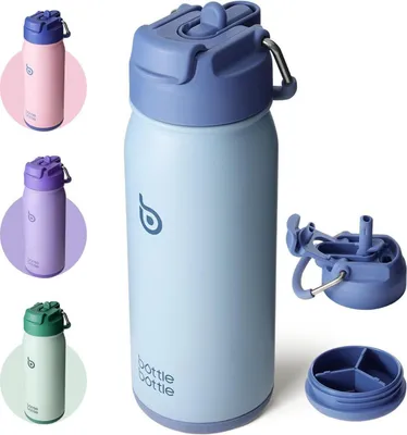 Obrázok produktu pre Nerezová fľaša na vodu 16oz so slamkou pre deti Modrá