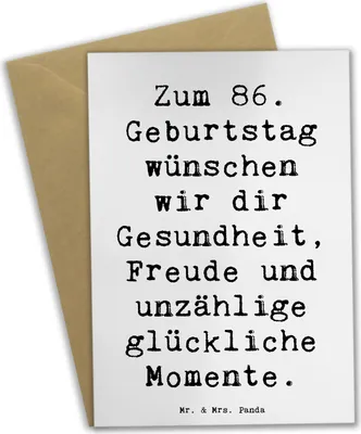 Produktbild von Mr. & Mrs. Panda babykarte Spruch 86. Geburtstag Wünsche - Weiß - Geschenk, hochzeitskarten, einladungskarten, 86 Jahre, Geburtstagsgeschenk, Happy Birthday, Freude
