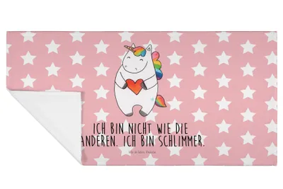 Produktbild von Mr. & Mrs. Panda Handtuch Einhorn Herz - Rot Pastell - Geschenk, Händehandtuch, Freundin, Bunt, Unicorn, Einhörner, baumwolle, 50x100, kleines, Flauschtuch