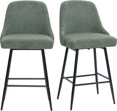 Produktbild von Miliboo - 360° drehbare Barhocker aus Chenille-Stoff in Grün-Khaki und Metall H66 cm (2er-Set) HASTA