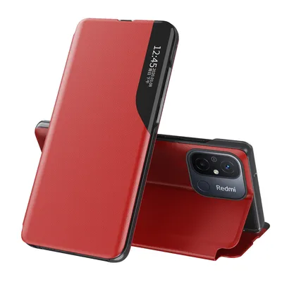 Obrázek produktu pro Flipové pouzdro pro Xiaomi Redmi 12C,Polyuretankůže pouzdro s okénkem a funkcí stojánku červené