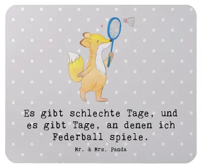 Produktbild von Mr. & Mrs. Panda Mauspad Fuchs Federball spielen - Grau Pastell - Geschenk, Mouse Pad, computer mousepad, pc, laptop, Badminton